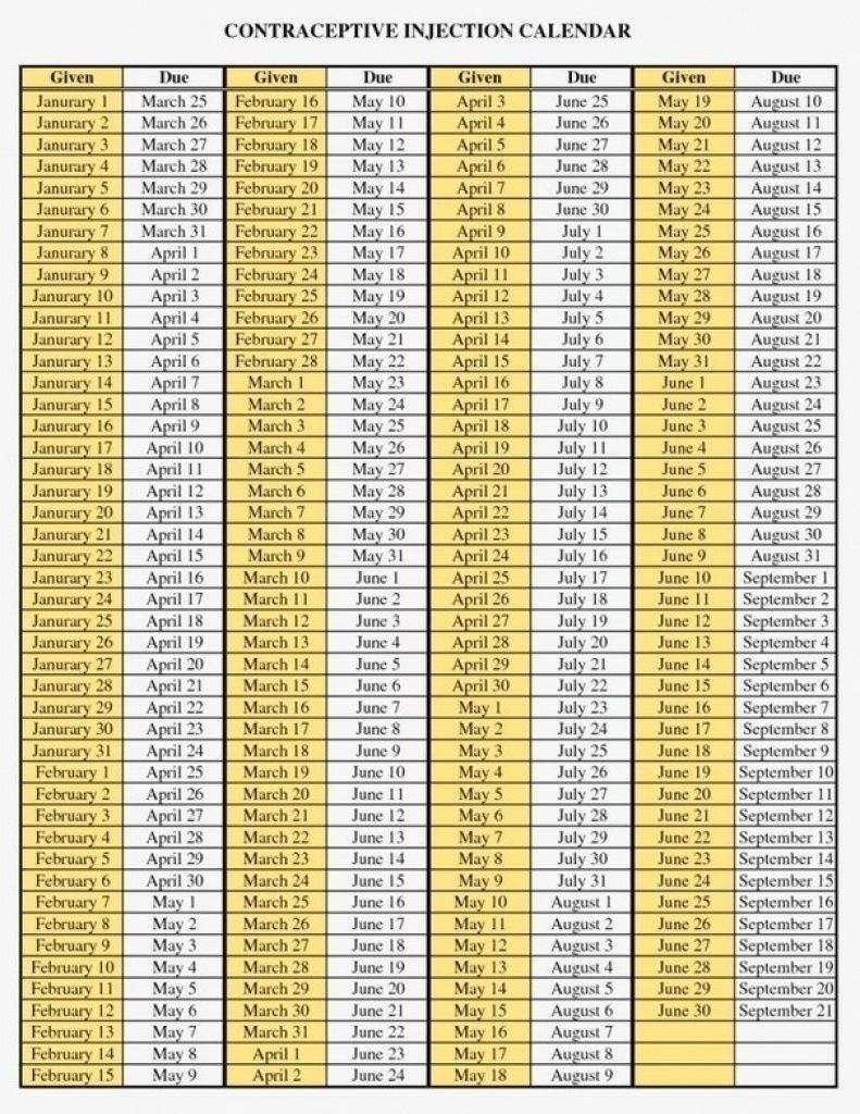 1 Year Depo-Provera Dosing Calendar - Calendar Inspiration