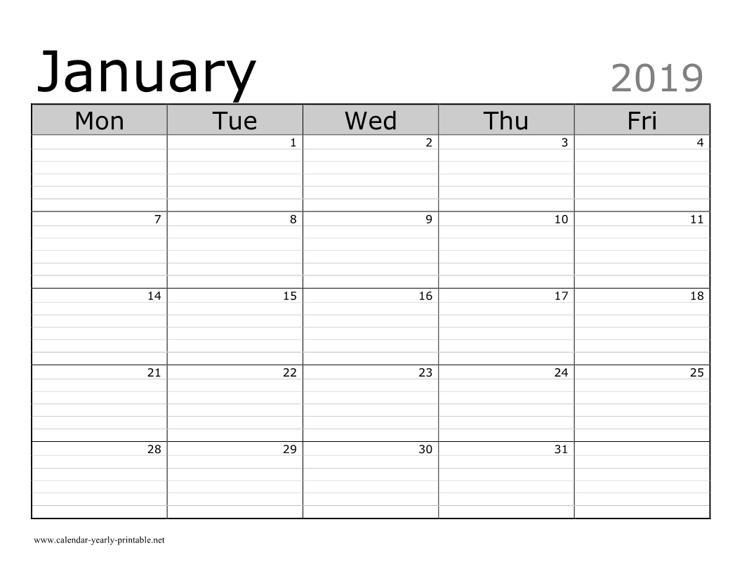 10 Plus January 2019 Calendar With Attractive Design