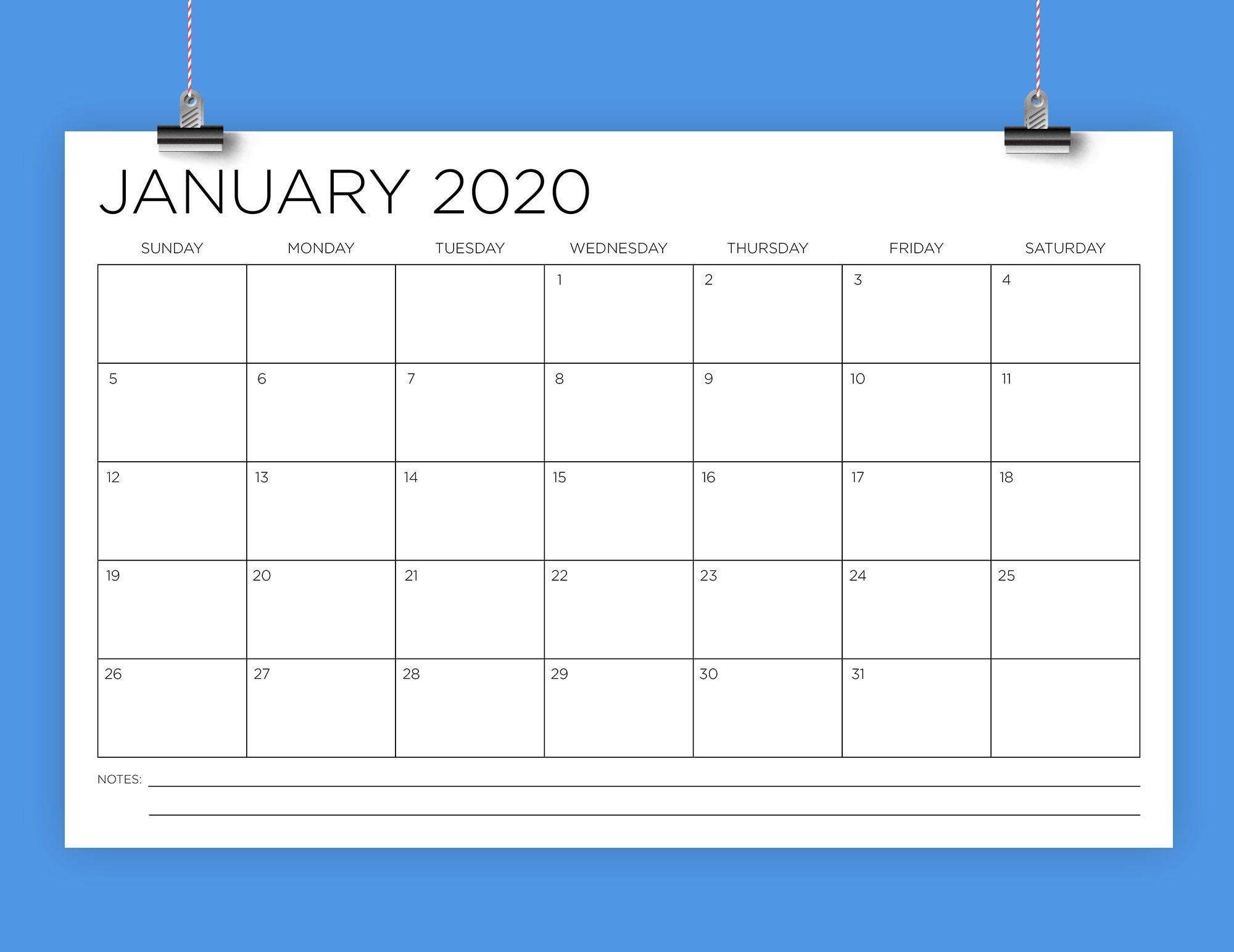 11 X 17 Inch 2020 Calendar Template | Instant Download Thin Sans Serif Type  Monthly Printable Minimal Desk Or Wall Calender Print Ready