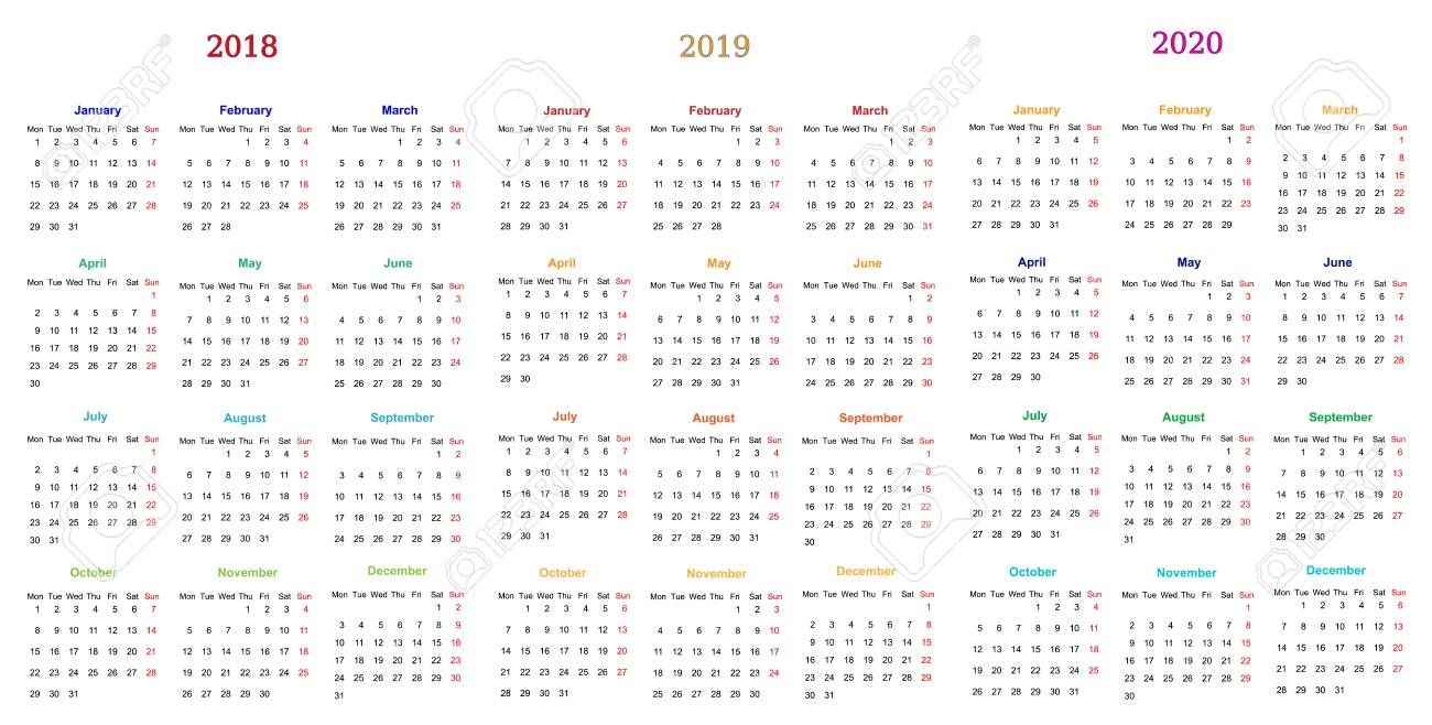 12 Months Calendar Design 2018-2019-2020 Printable And Editable