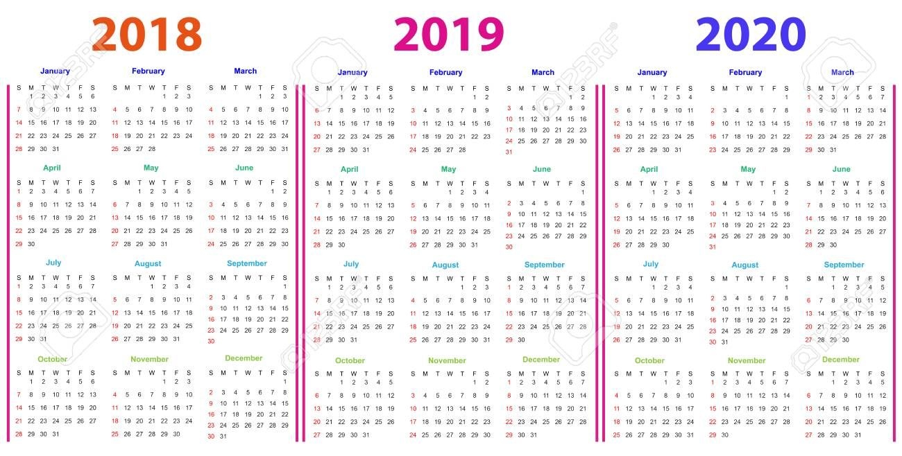 12 Months Calendar Design 2018-2019-2020 Printable And Editable.