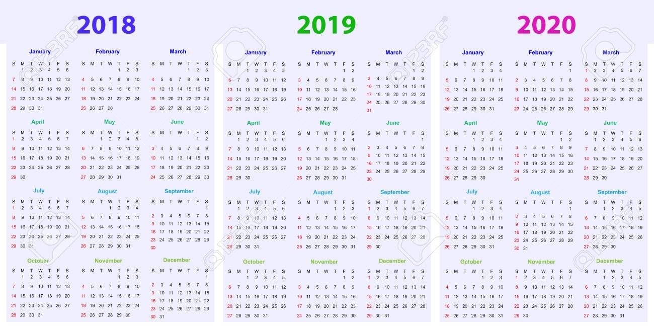 12 Months Calendar Design 2018-2019-2020 Printable And Editable