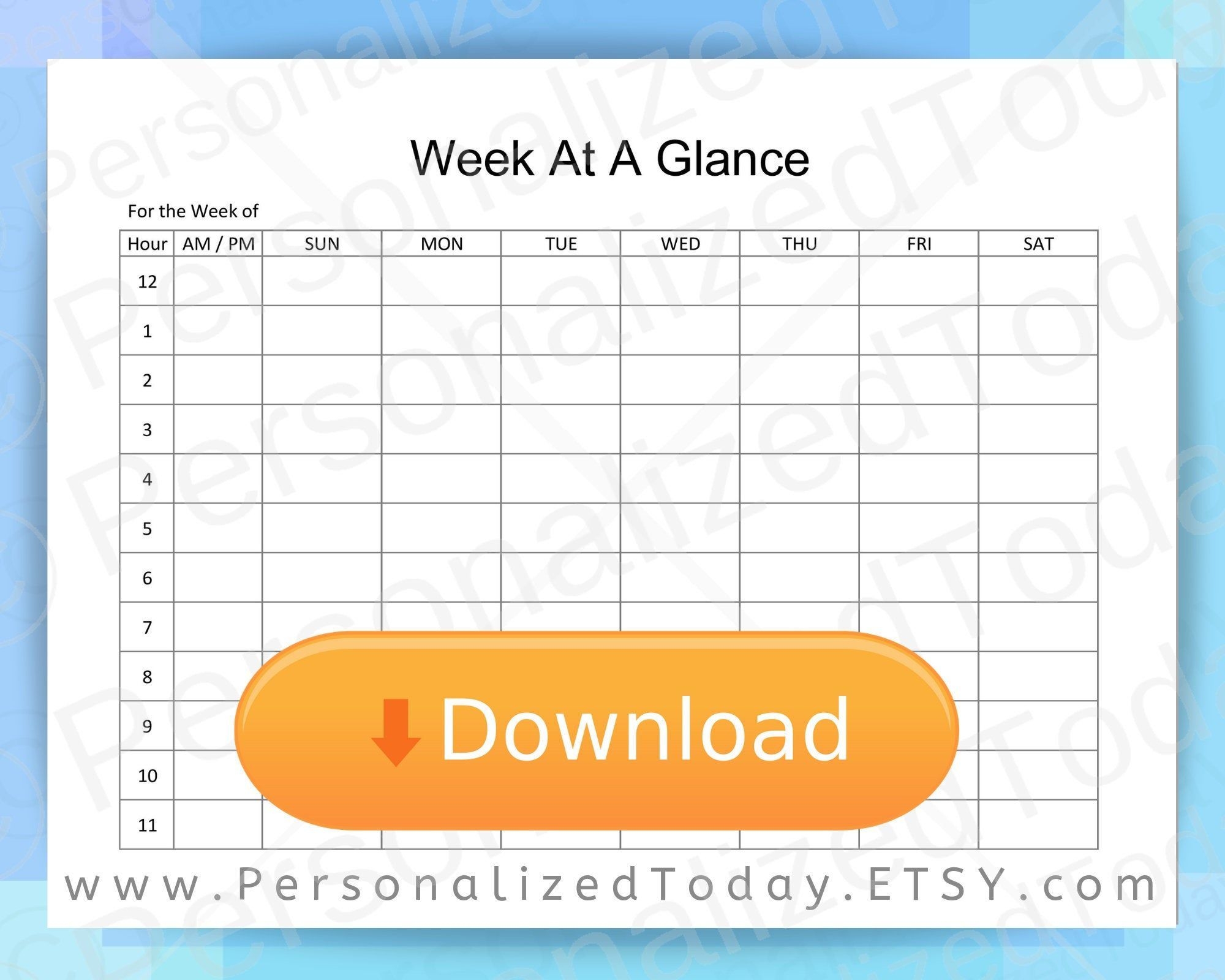 12 Or 24 Hours Daily Weekly Printable Planner Insert Print