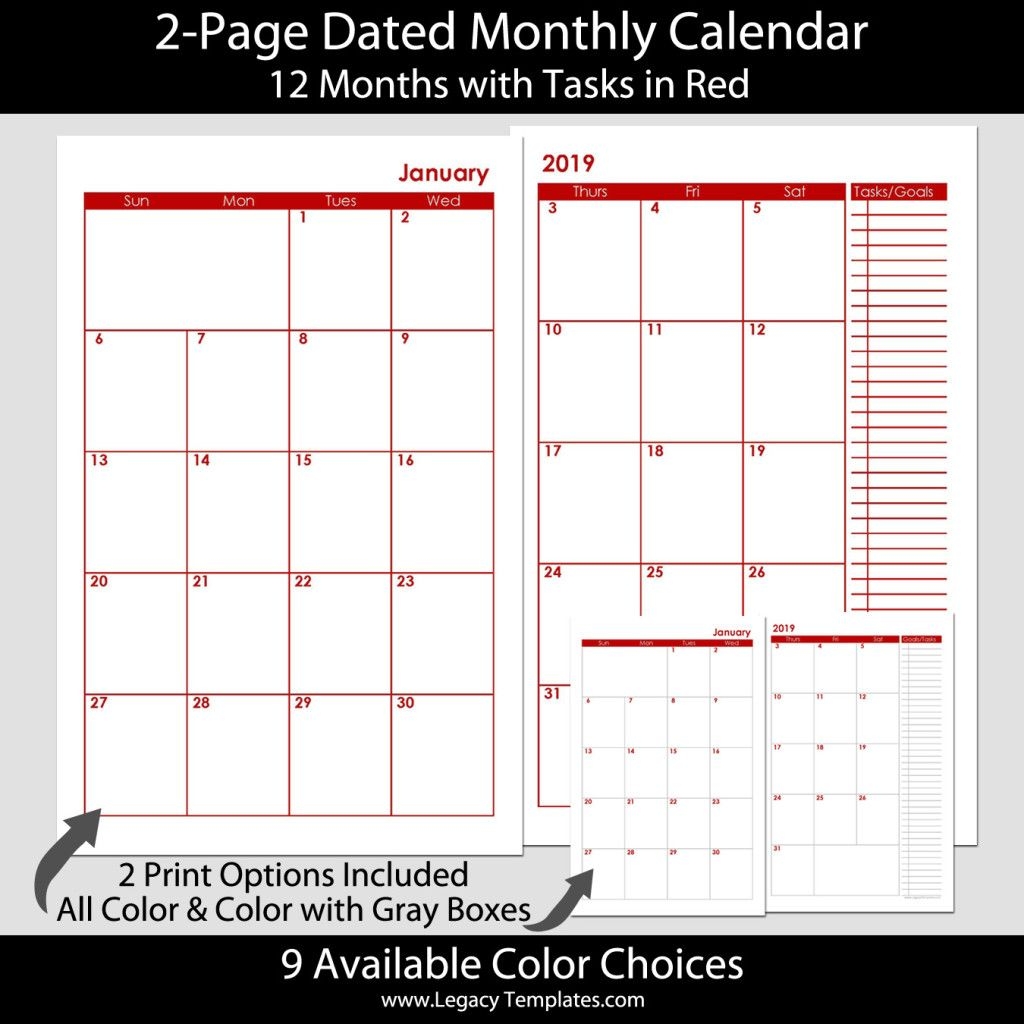 2-Page Dated Monthly Calendar In Red 5.5 X 8.5 | Legacy