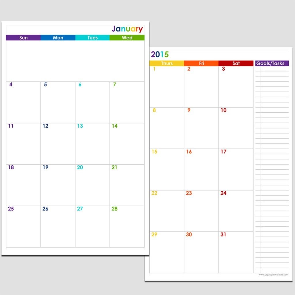 2015 12-Month 2 Page Calendar - Half Size | Legacy Templates