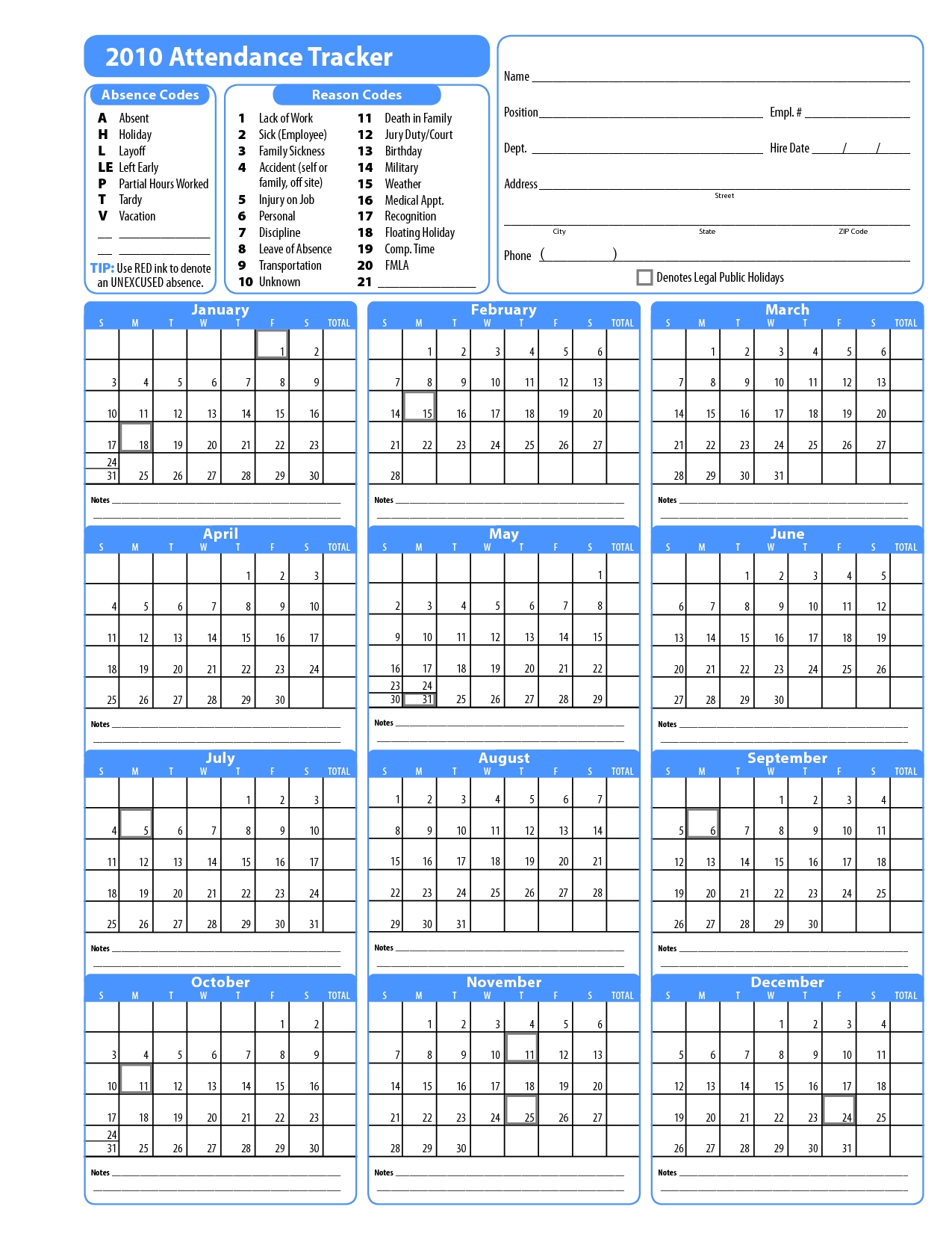2015 Free Attendance Calendars Printable Employee Attendance