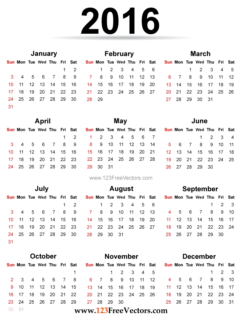 2016 Calendar Printable Free | Download Free Vector Art