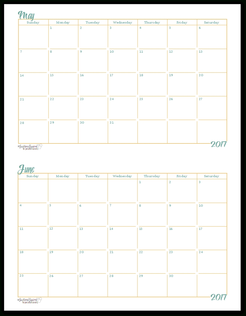 2017 Half-Size Monthly Calendar Printables