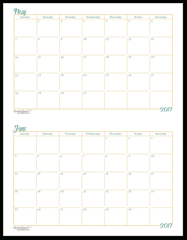 2017 Half-Size Monthly Calendar Printables | Monthly