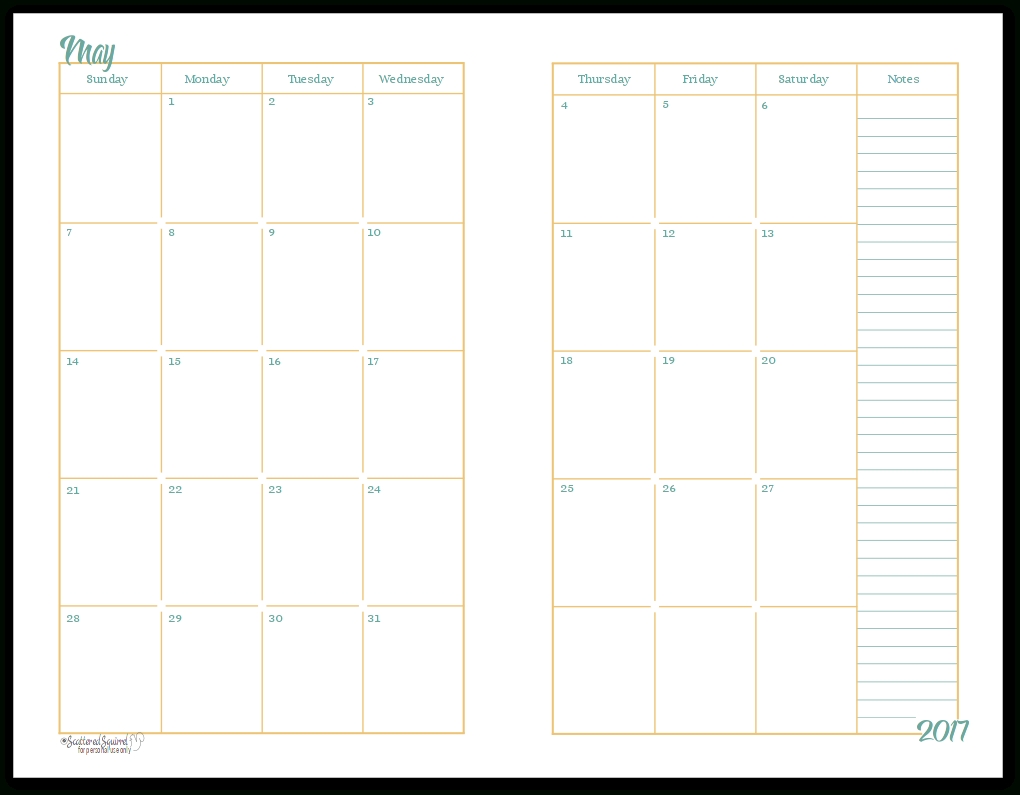 2017 Half-Size Monthly Calendar Printables