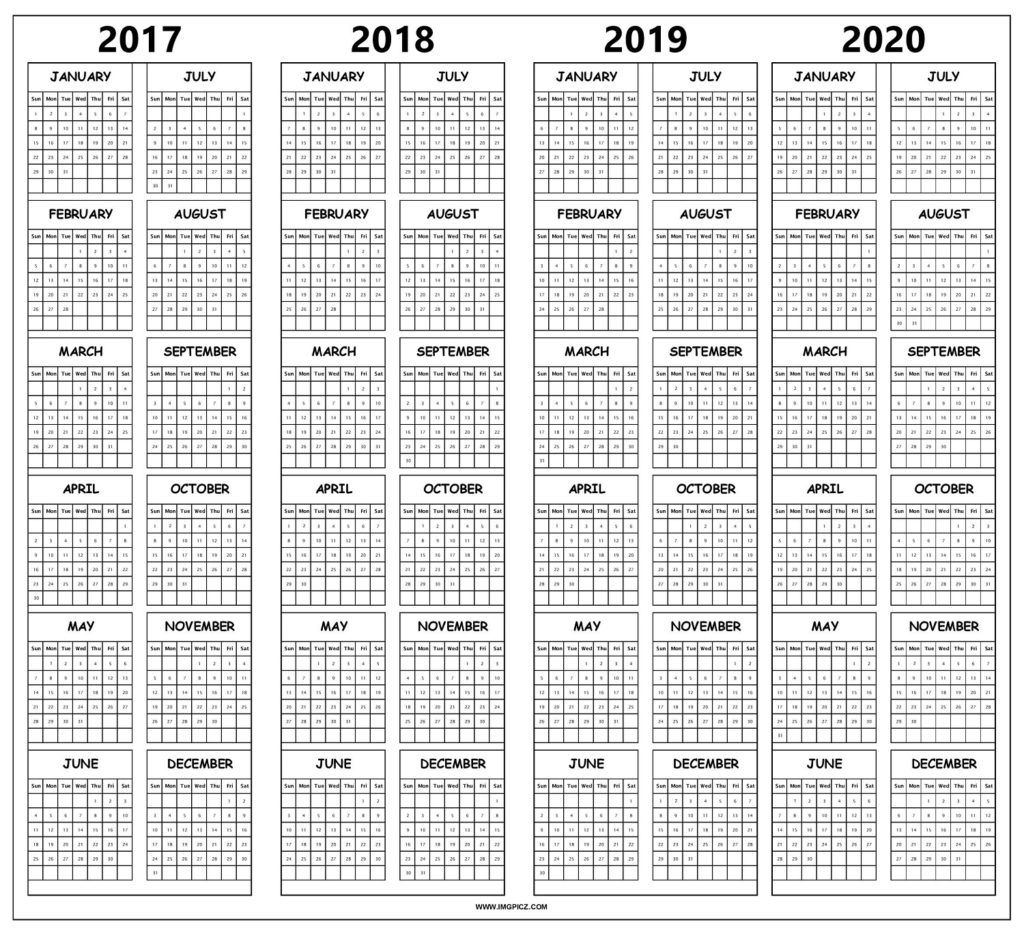 2017 To 2020 Calendar Printable Free | 4 Year Calendar