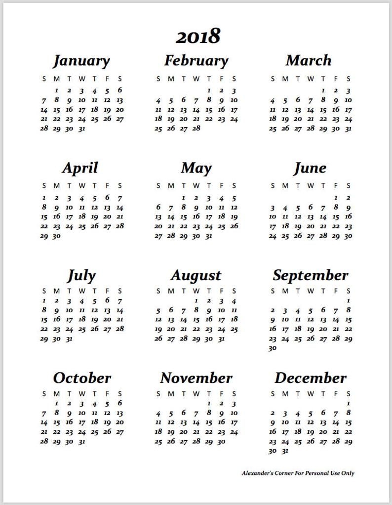 2018 &amp; 2019 Calendar With Free &quot;belongs To&quot; Page, 8.5&quot;x11&quot;, Letter Size,  Planner Insert, Instant Download, Digital Download, Printable, Pdf