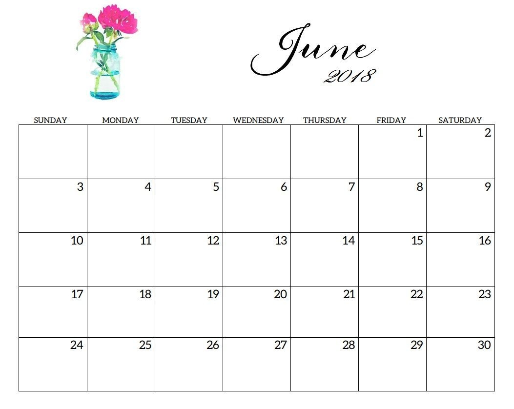 2018 June Calendar Printable Template With Holidays | June