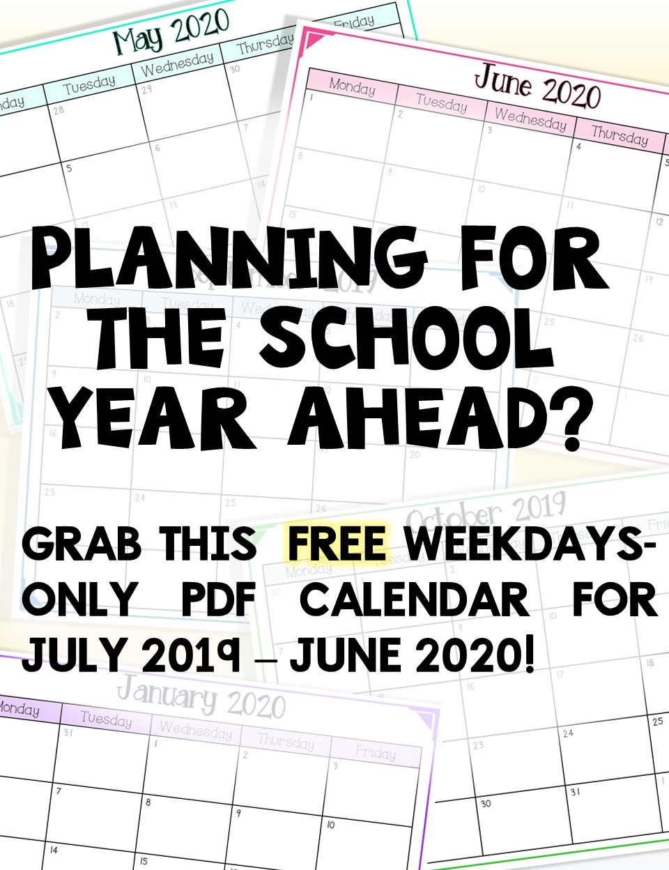 2019-2020 Free School Year Calendar (Weekdays Only) | School