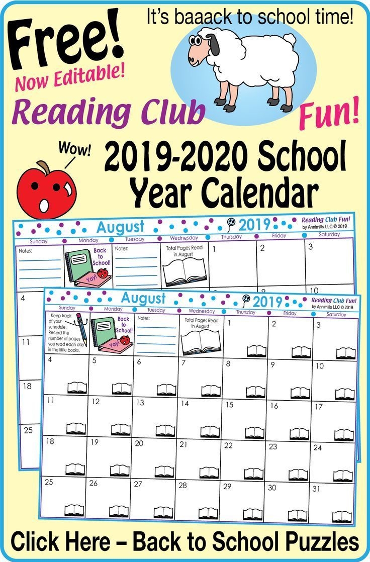 2019 - 2020 School Year Calendar (Editable) – Free Back To