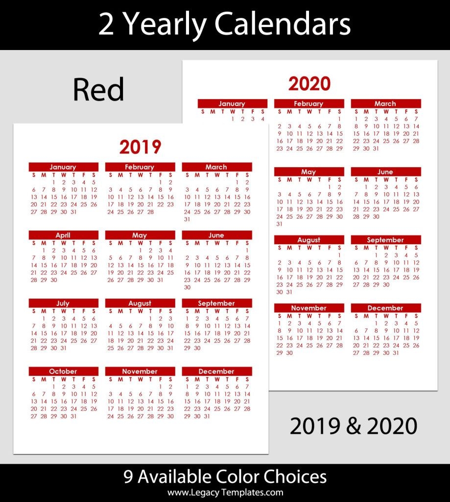 2019 &amp; 2020 Yearly Calendar – 8.5 X 11 | Legacy Templates