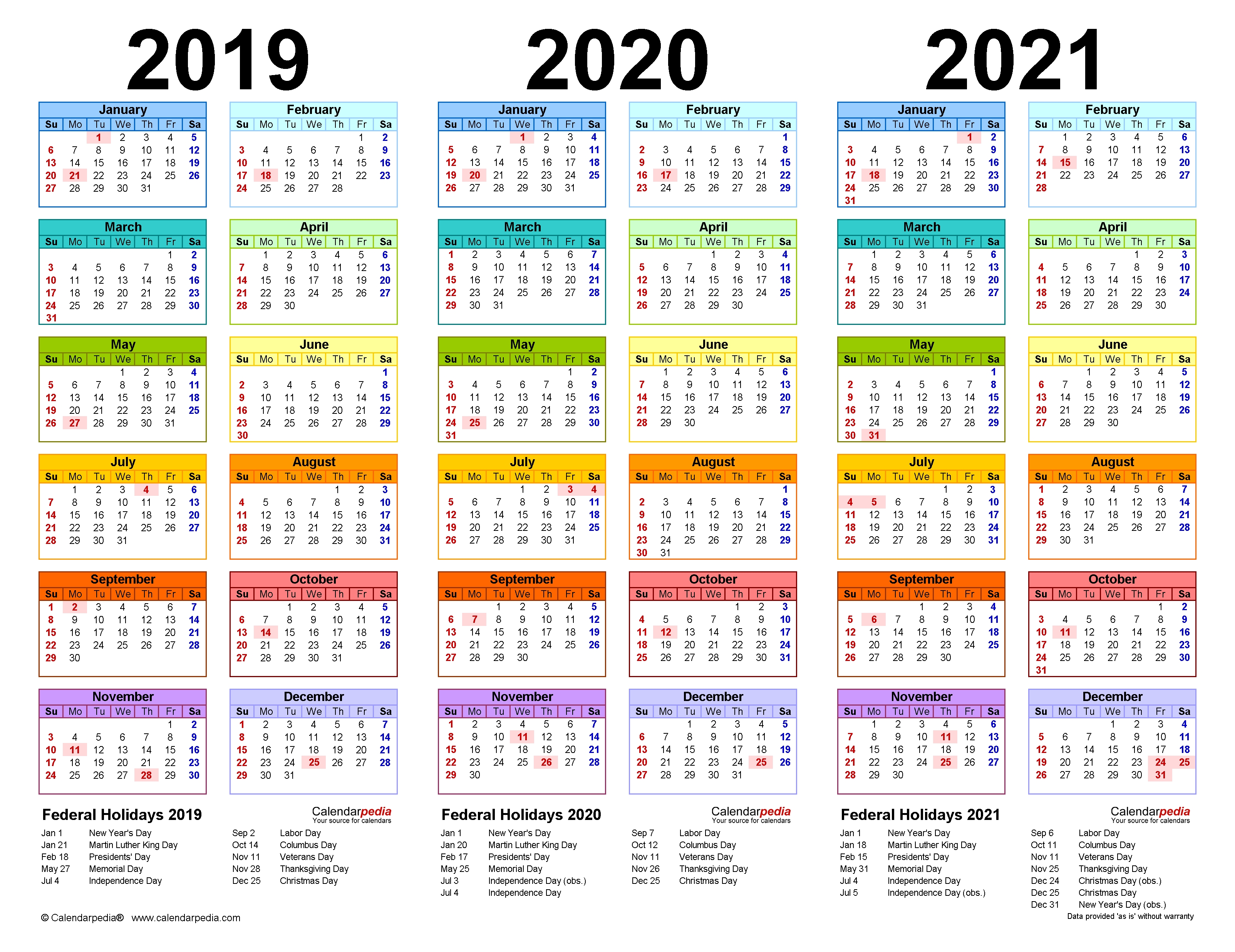 2019-2021 Three Year Calendar - Free Printable Pdf Templates