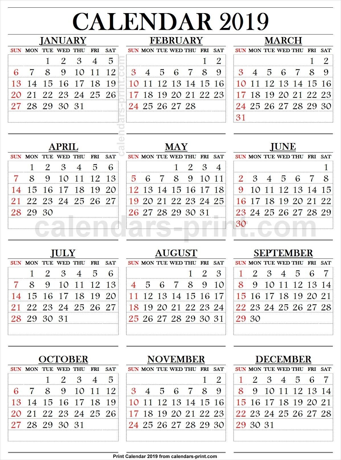 2019 Calendar Large Numbers (With Images) | 2019 Calendar