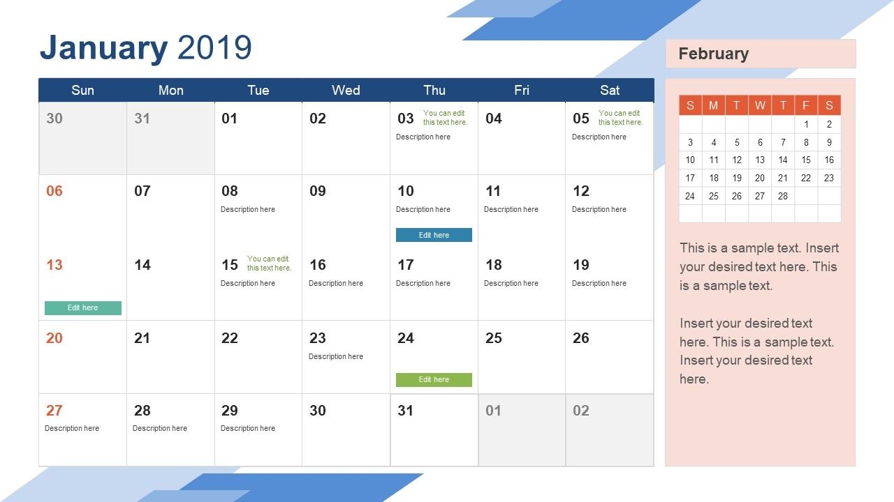 2019 Calendar Powerpoint Template