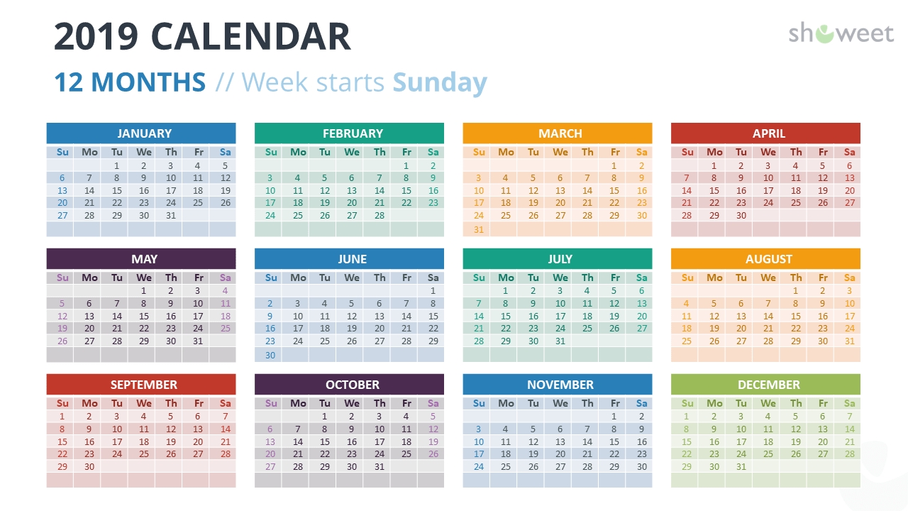 2019 Calendar Powerpoint Templates