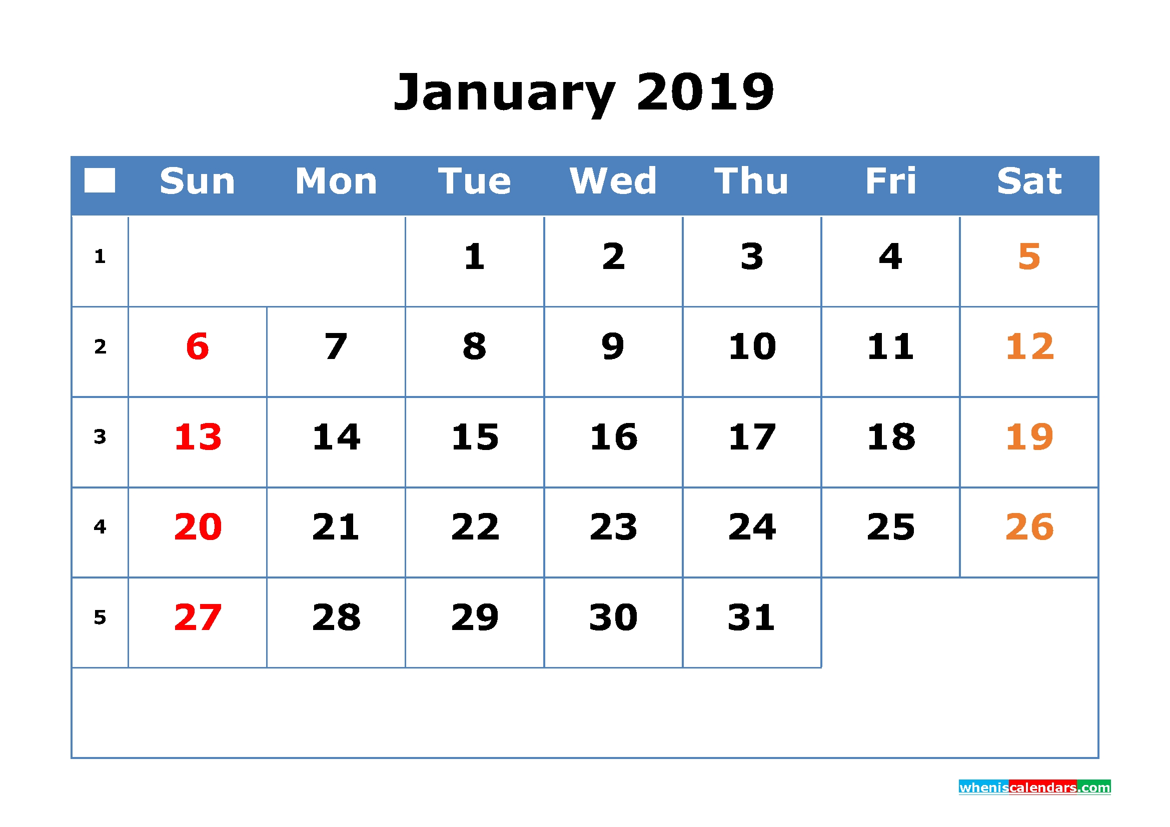 2019 Calendar With Week Numbers Printable As Pdf, Image