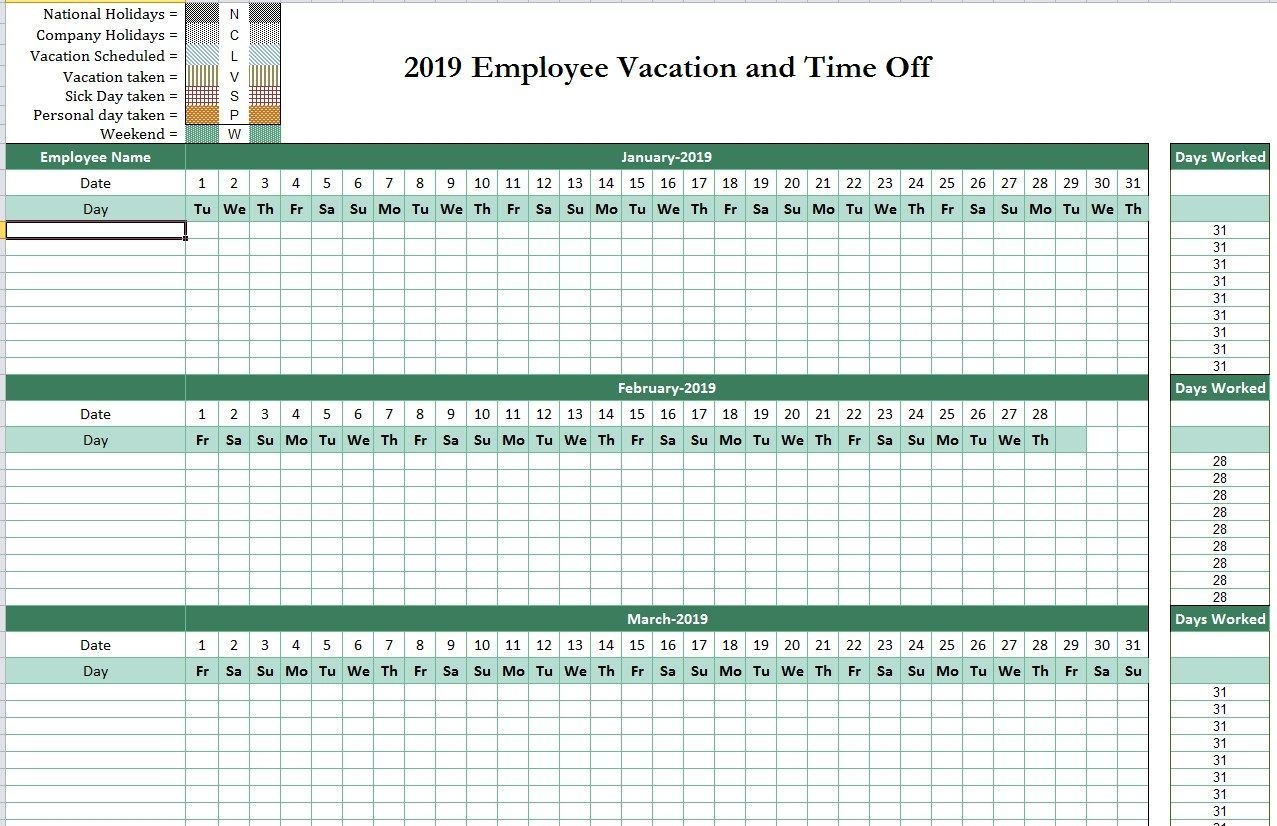 2019 Employee Attendance Tracking Calendar (With Images