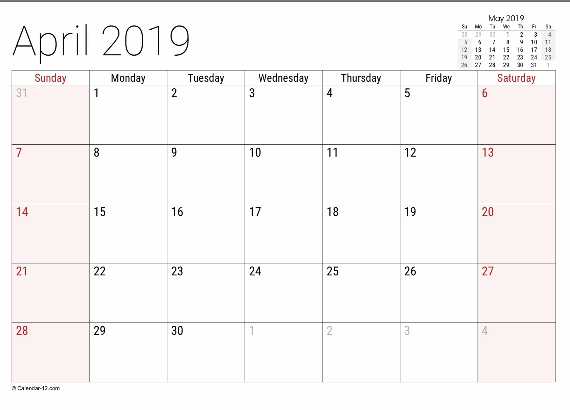 2019 Free Printable Calendar Templates - A Mother&#039;s Random