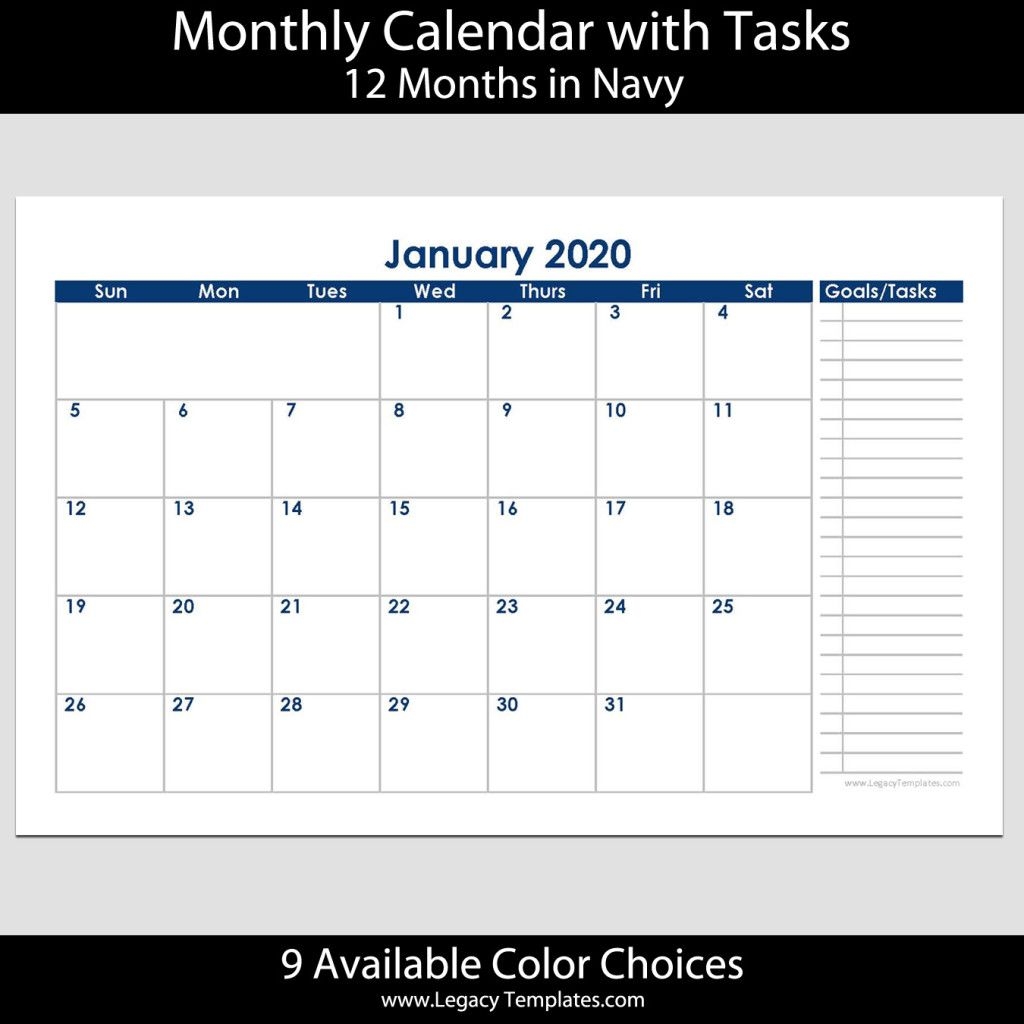 2020 12-Month Landscape Calendar With Tasks – 5.5 X 8.5