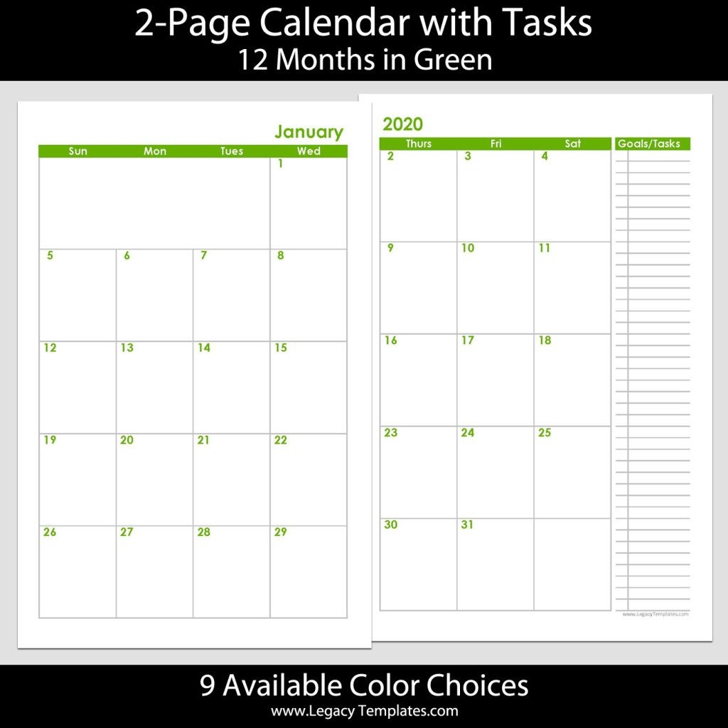 The Printable 2 Page Per Month 5.5 X 8.5 Calendar 2020