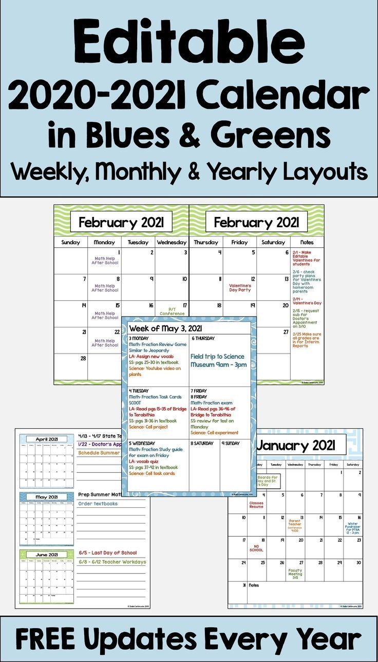 2020-2021 Calendar Printable And Editable With Free Updates