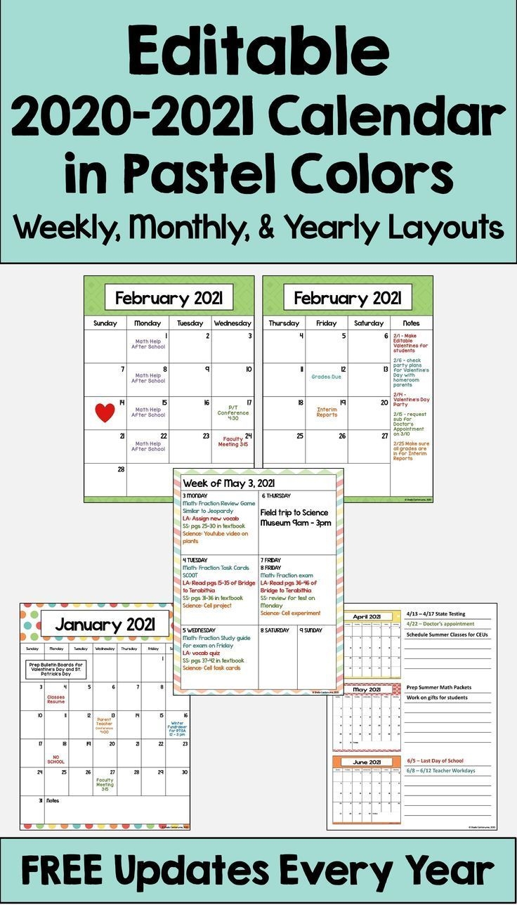 2020-2021 Calendar Printable And Editable With Free Updates