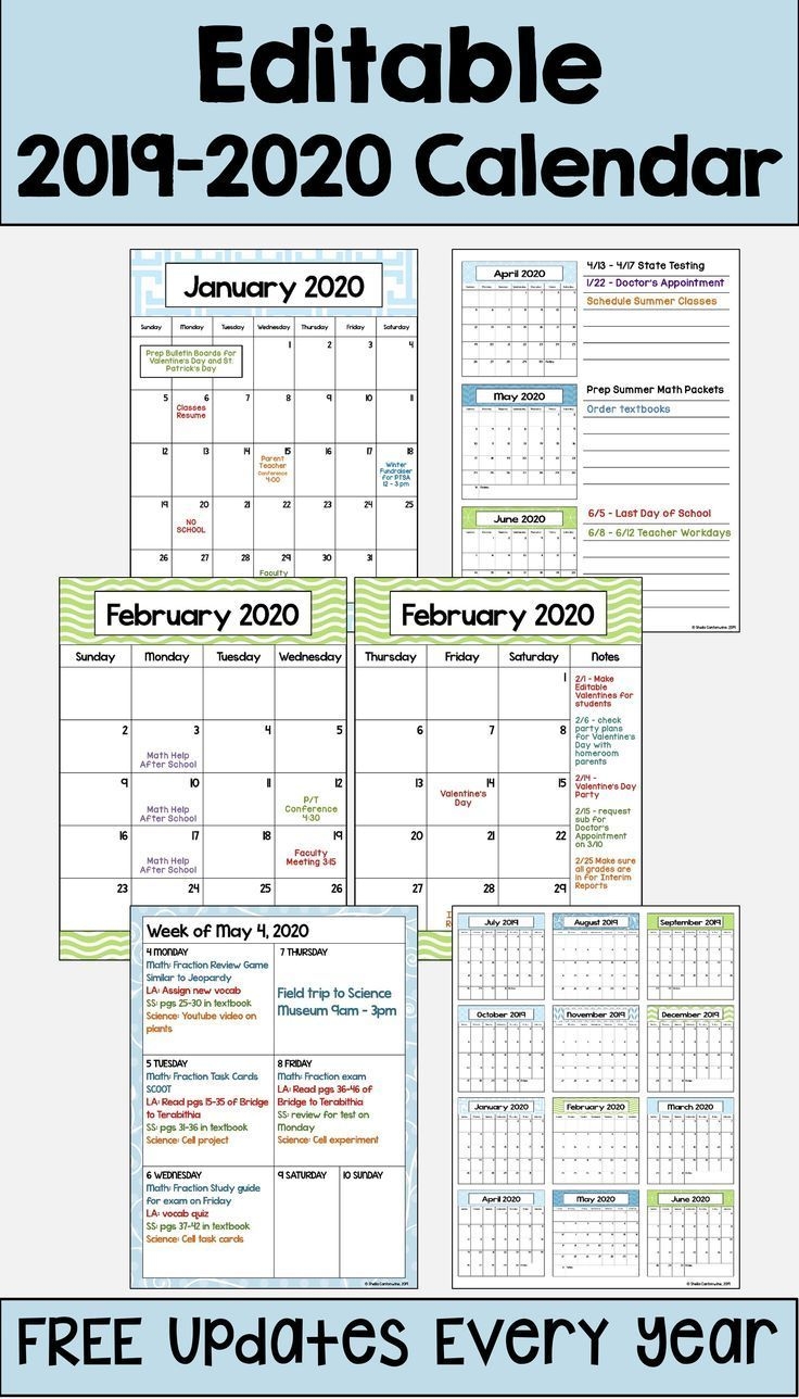 2020-2021 Calendar Printable And Editable With Free Updates