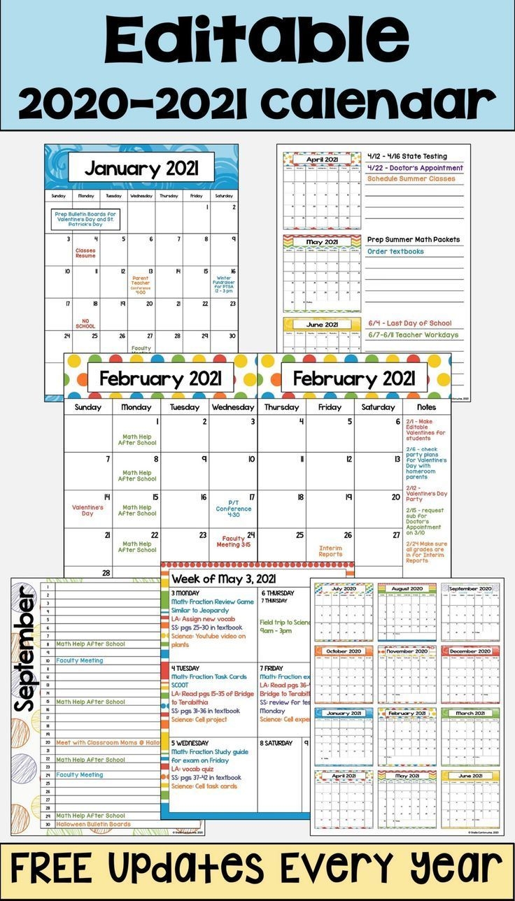 2020-2021 Calendar Printable And Editable With Free Updates