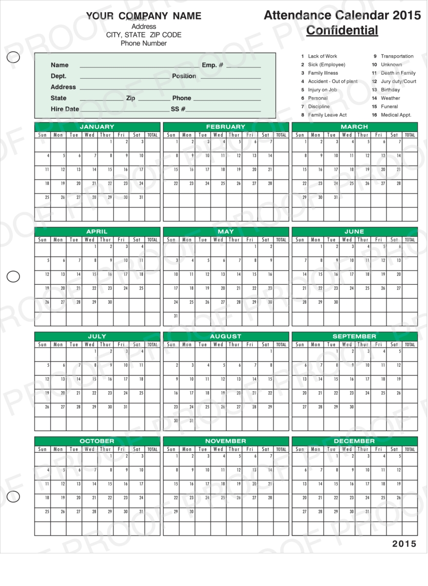 2020 Attendance Calendar | Calendar, Human Resources, Attendance