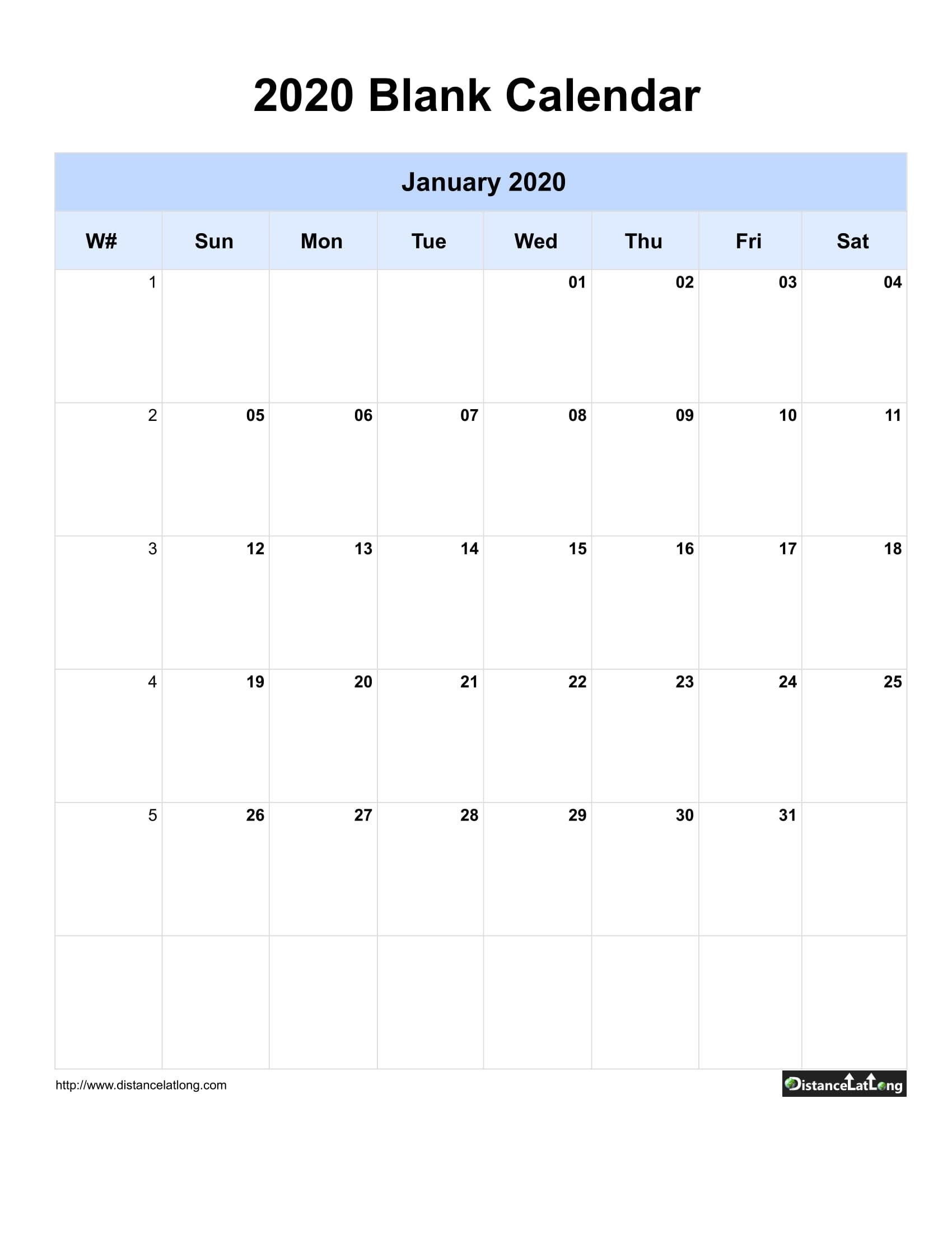 2020 Blank Calendar Blank Portrait Orientation Free