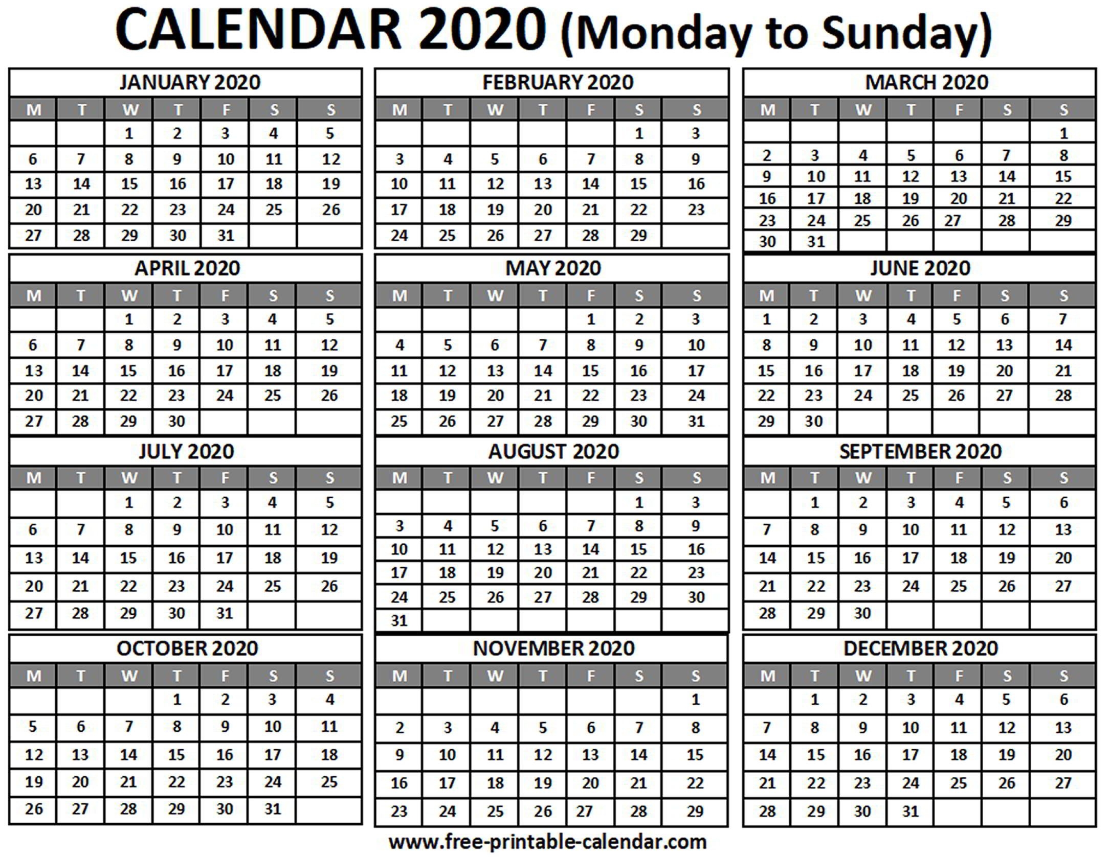 2020 Calendar - Free-Printable-Calendar