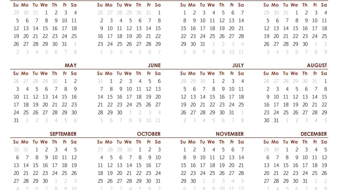 2020 Calendar - Free Printable Yearly Calendar 2020