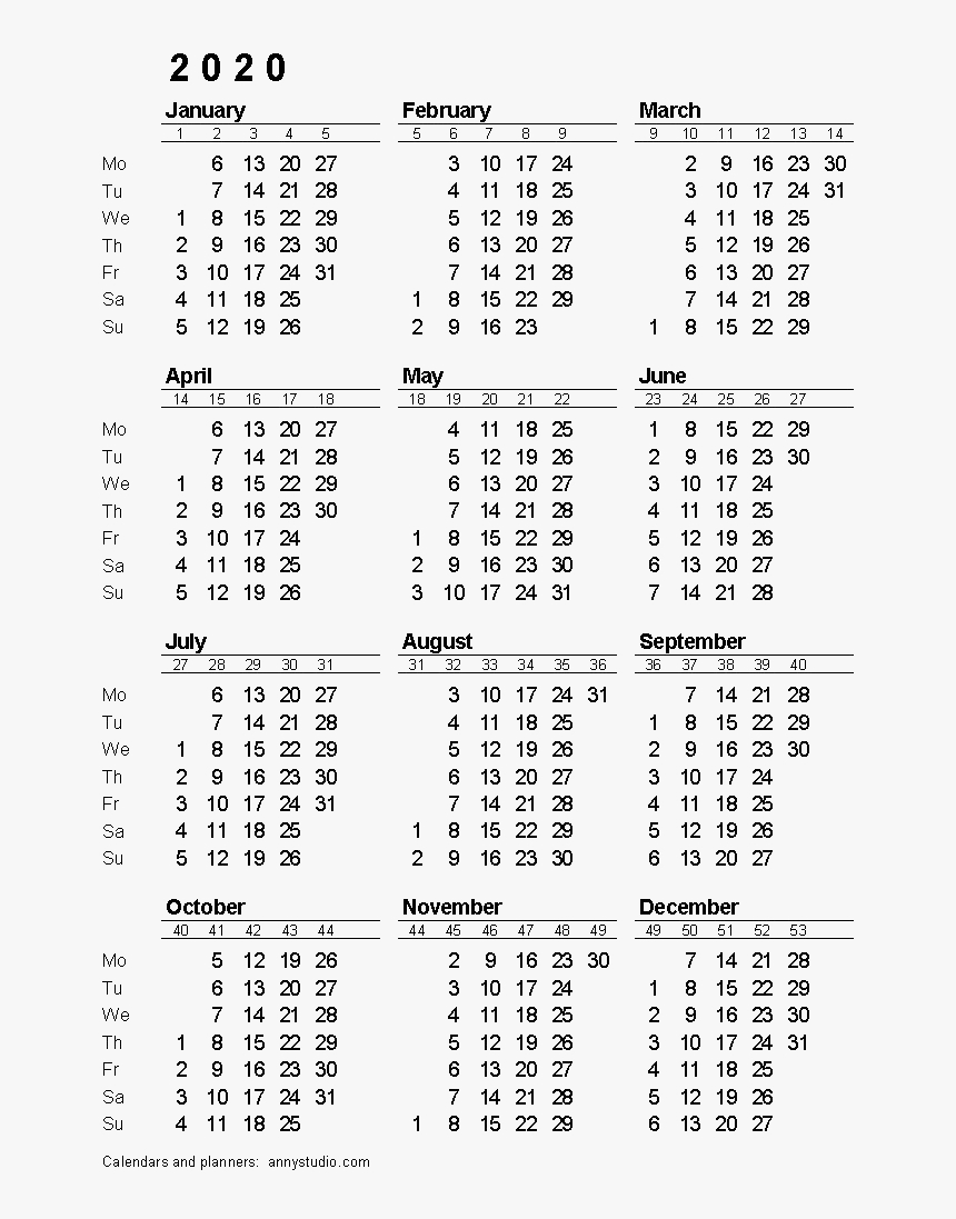 2020 Calendar Png Download Image - 2020 Calendar With Week