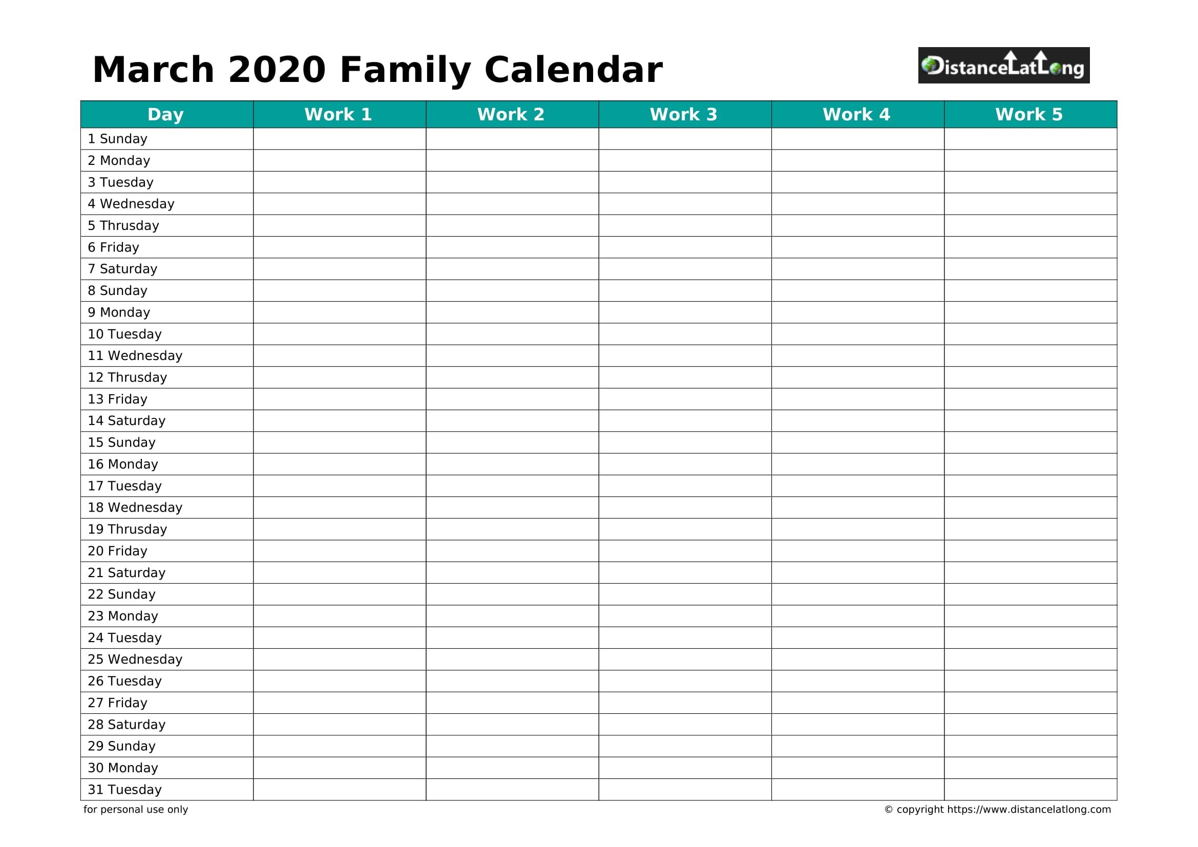 2020 Family Calendar Family Landscape Orientation Free