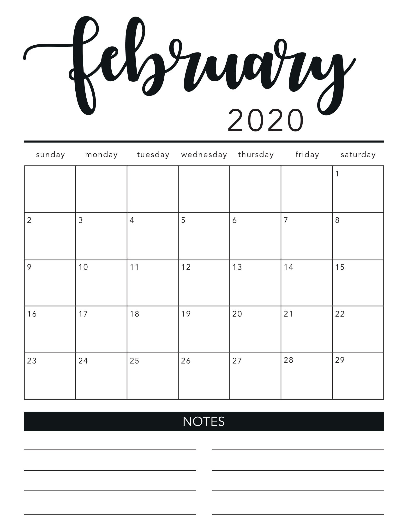 2020 February Calendar In Pdf Word Excel Printable Format In