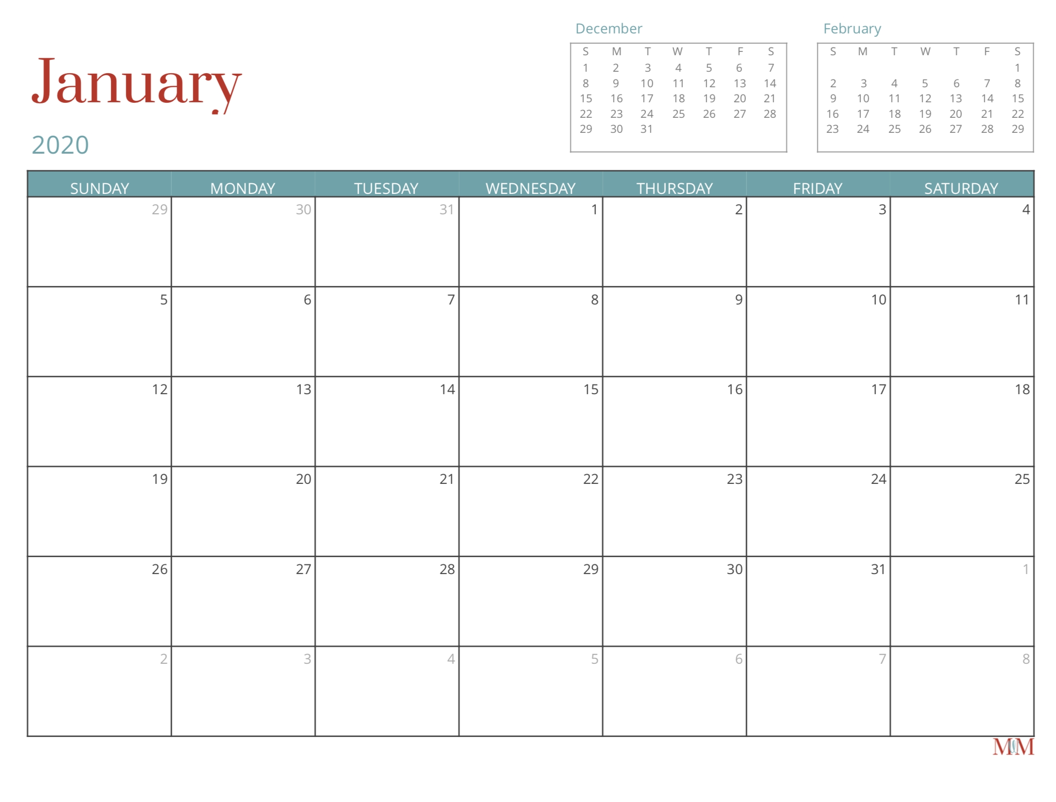 2020 Free Monthly Calendar - Morganize With Me | Morgan