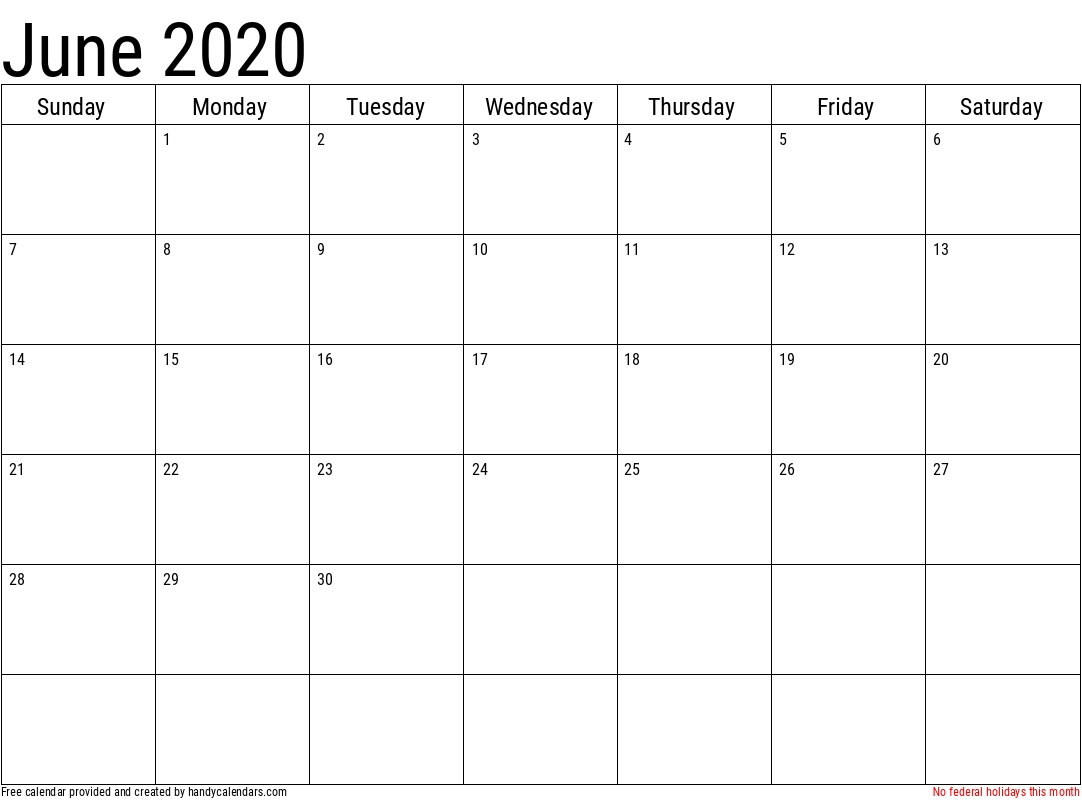 2020 June Calendars - Handy Calendars