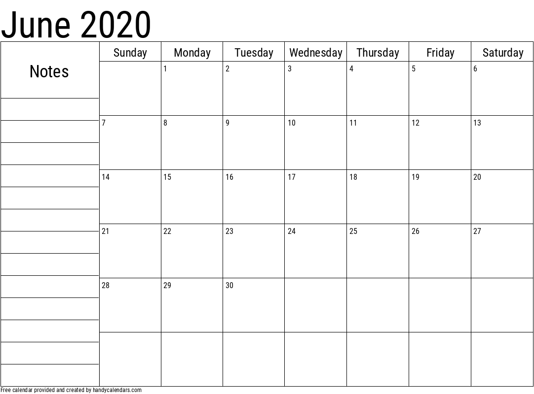 2020 June Calendars - Handy Calendars