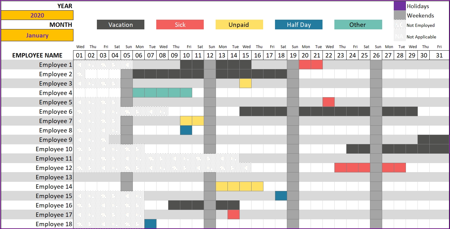 2020 Leave Tracker &amp; Vacation Tracker Free Excel Template