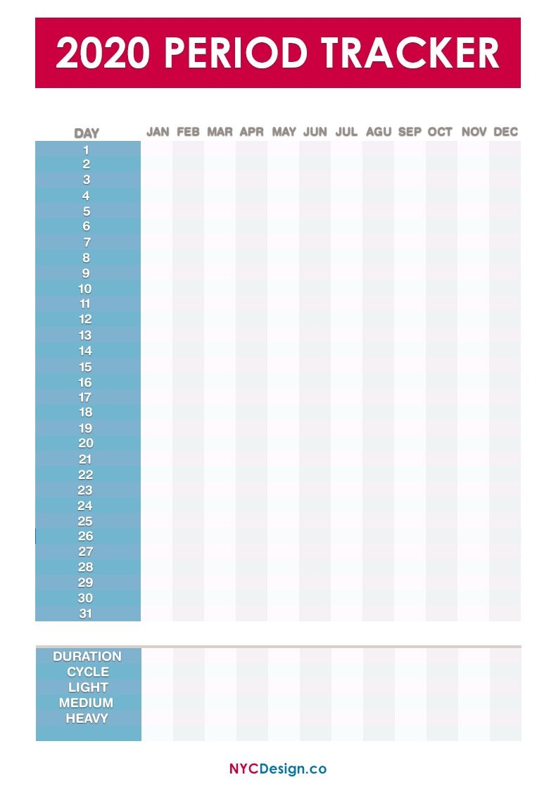 2020 Period Tracker Calendar, Free Printable Pdf, Jpg, Blue
