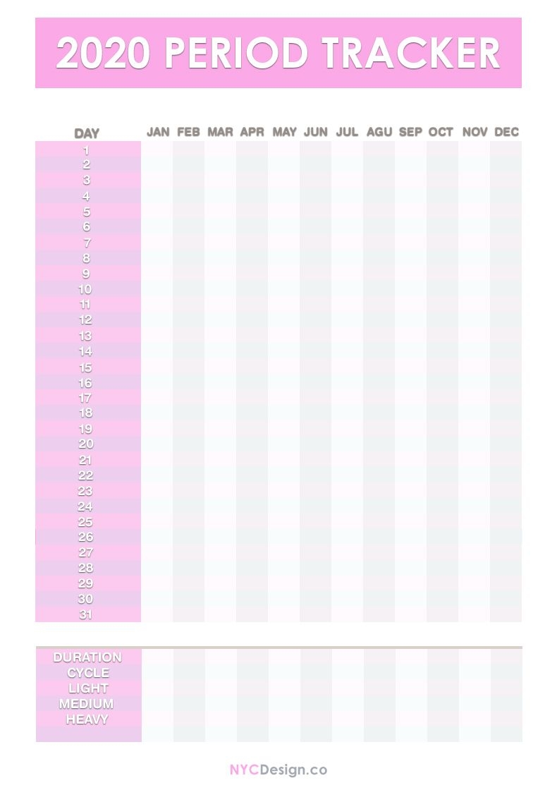 2020 Period Tracker Calendar, Free Printable Pdf, Jpg