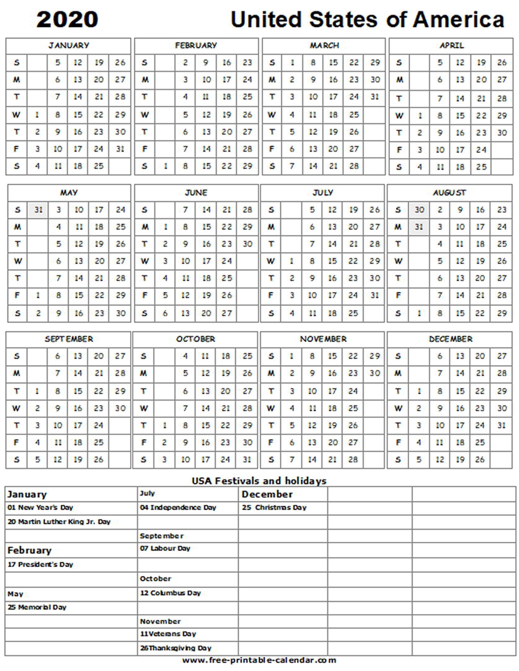 2020 Us Holiday Calendar - Free-Printable-Calendar