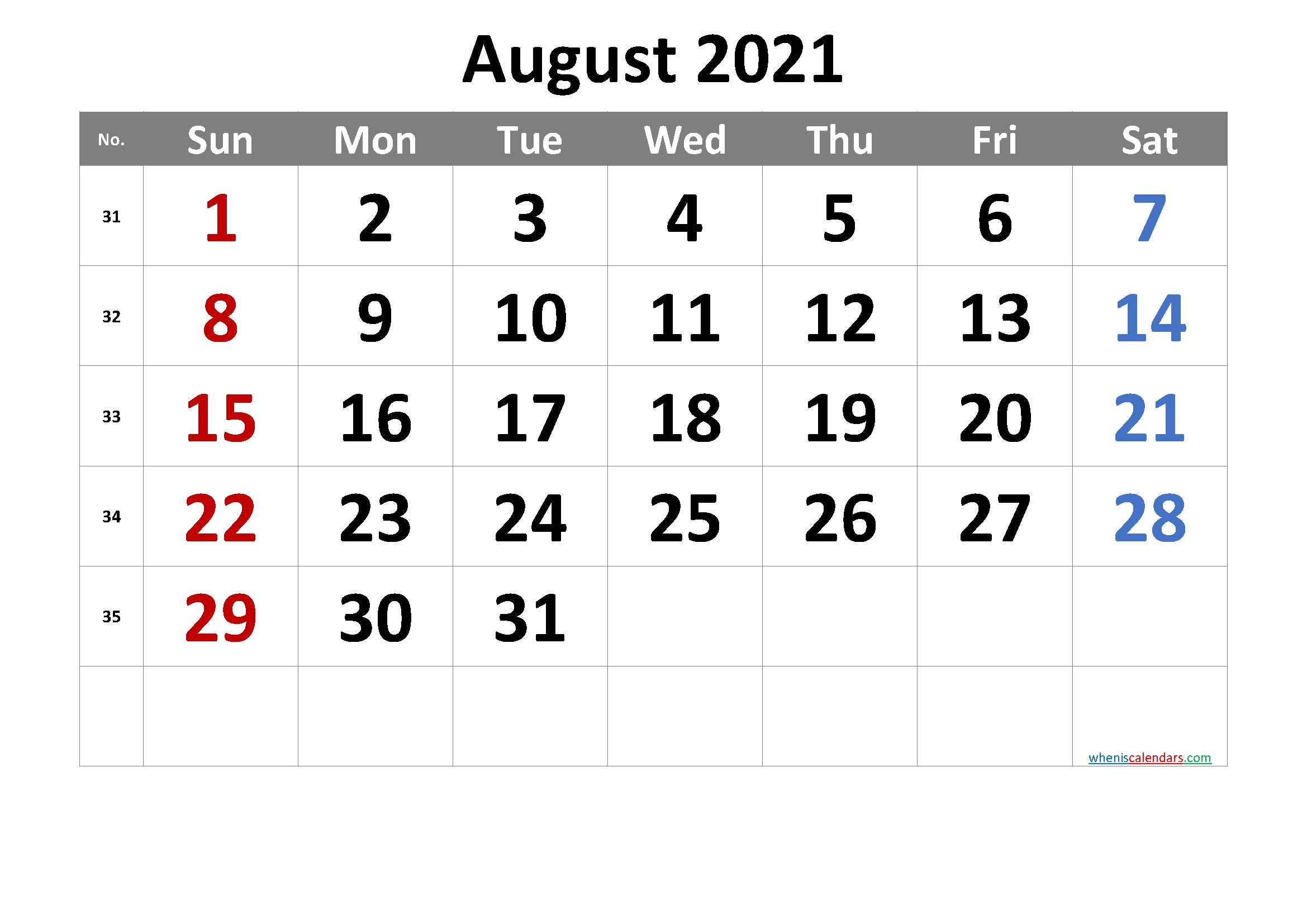 2021 August Free Printable Calendar [Free Premium] | Free
