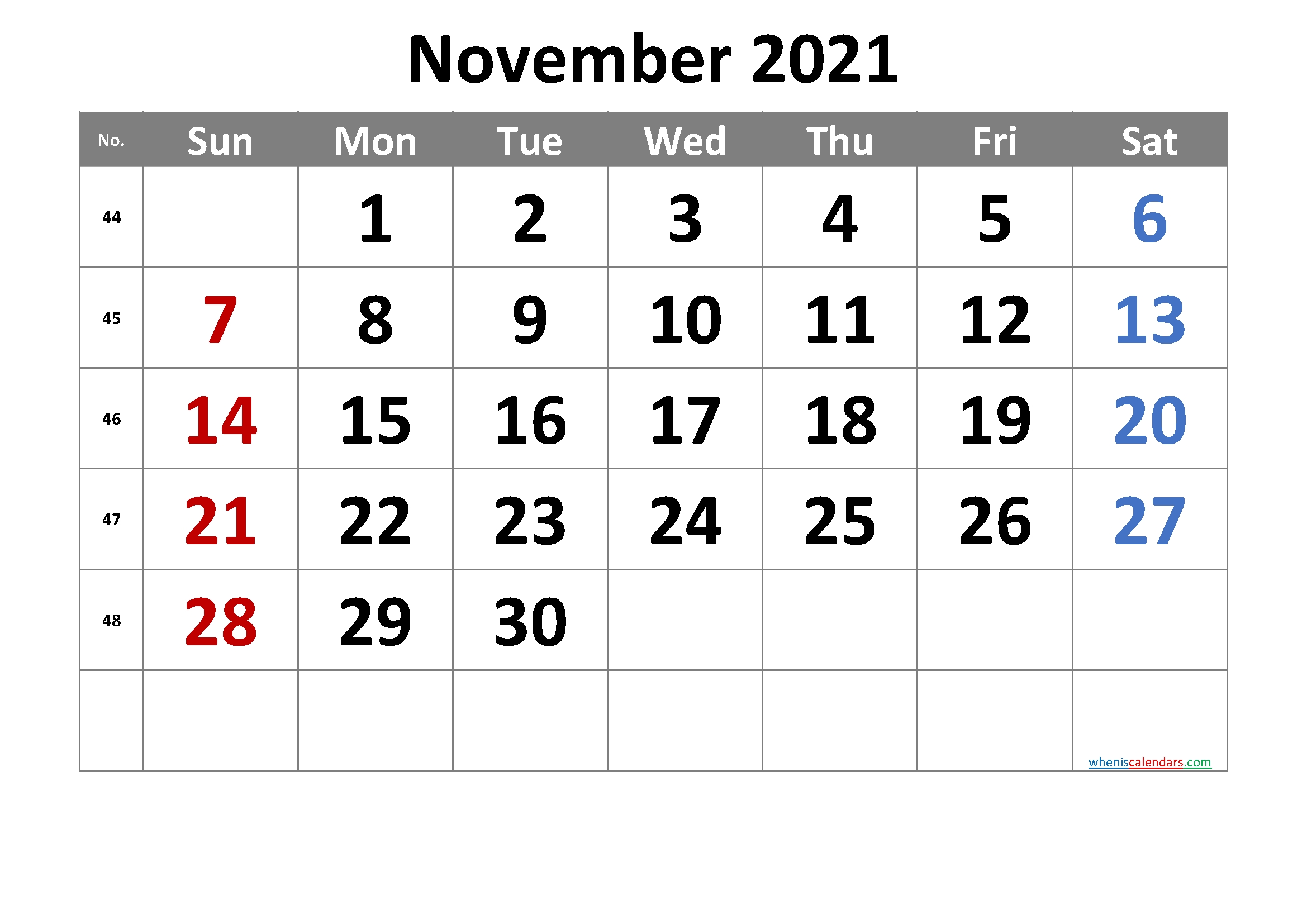 2021 November Free Printable Calendar [Free Premium] | Free