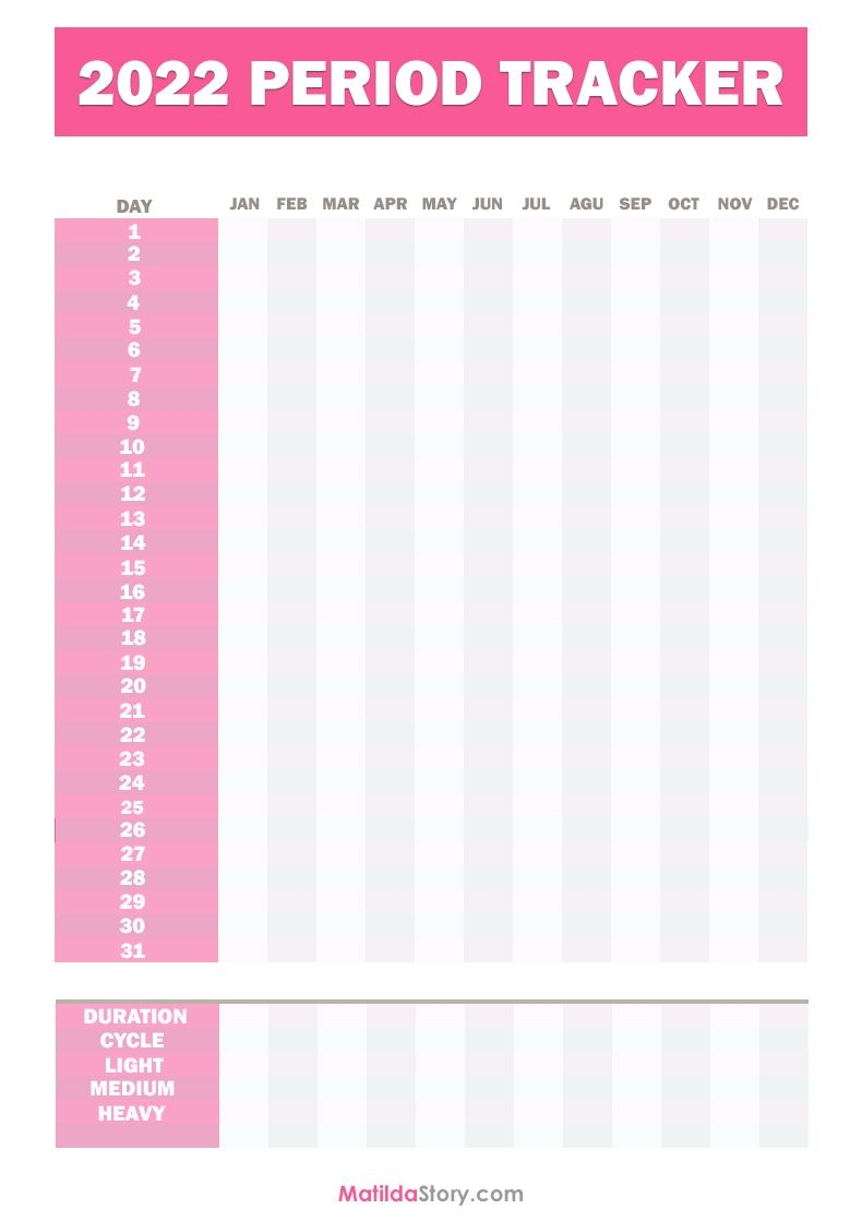 2022 Period Tracker Calendar, Free Printable Pdf, Jpg, Pink